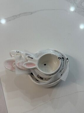 Bunny Ear Ceramic Measuring Cups - White with Pink Ears